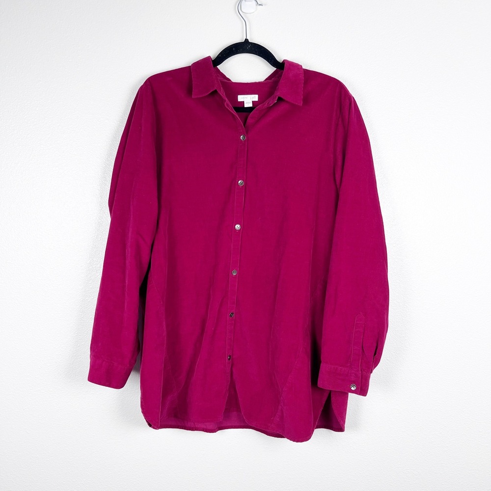 J. Jill Women's Corduroy Long Sleeve Button Up Maroon Sz L